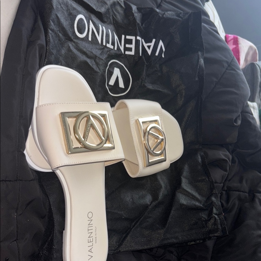 Valentino White Slide Sandals